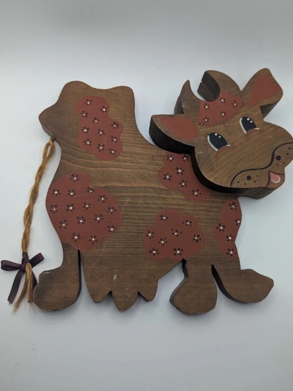 Hand-Painted Rustic Brown Cow Wall Accent